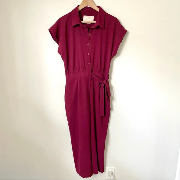 Gal Meets Glam Raina Button-Front Crepe  Jumpsuit Burgundy - Picture 7 of 13